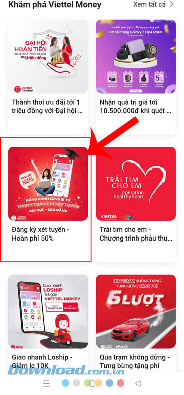 Nhấn vào mục Đăng ký xét tuyển - Hoàn phí 50%