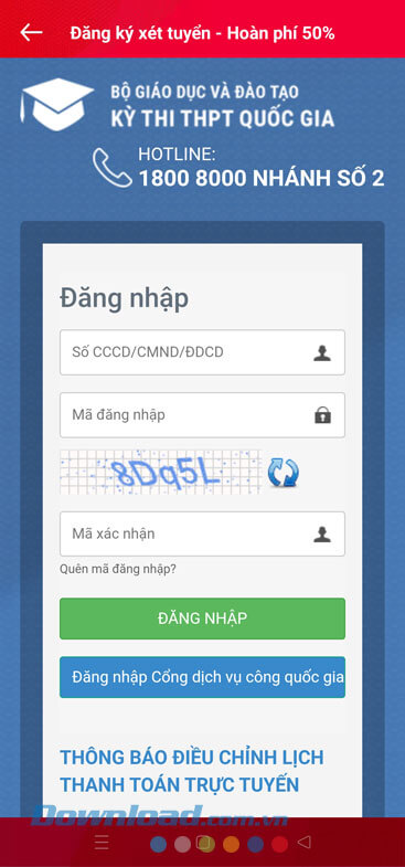  Đăng nhập tài khoản THPT Quốc gia trực tuyến và xác nhận thanh toán