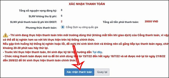 Nhấn vào mục Xác nhận Thanh toán