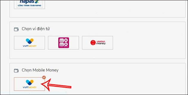 Chọn phương thức thanh toán Mobile Money