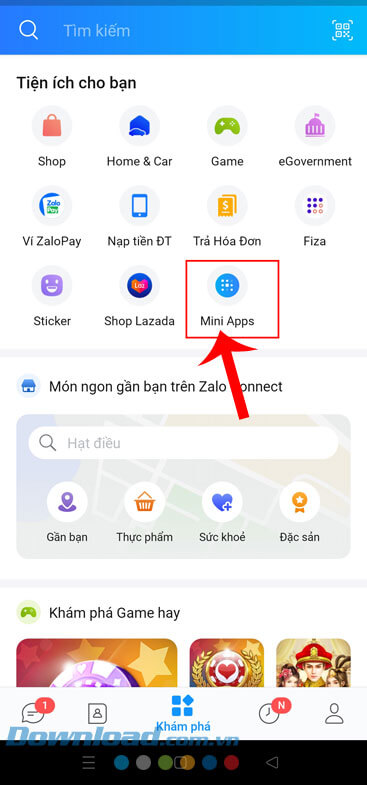 Ấn vào mục Mini Apps