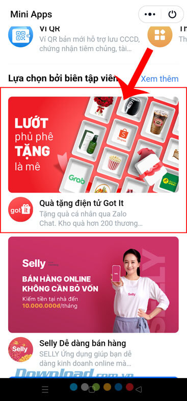 Chạm vào mục Quà tặng điện tử Got It