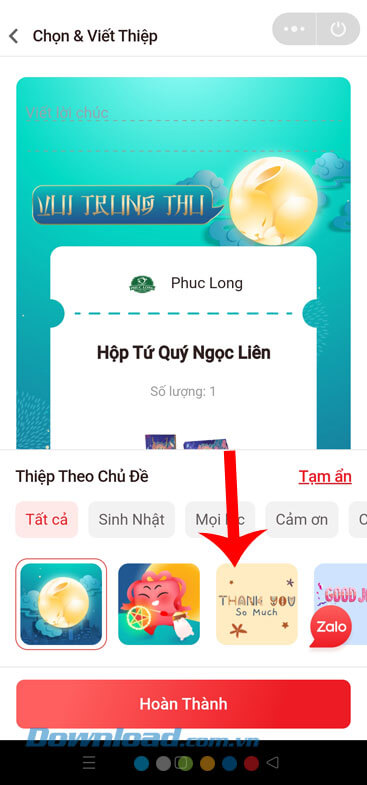 ựa chọn thiệp chúc theo chủ đề và nhập lời chúc