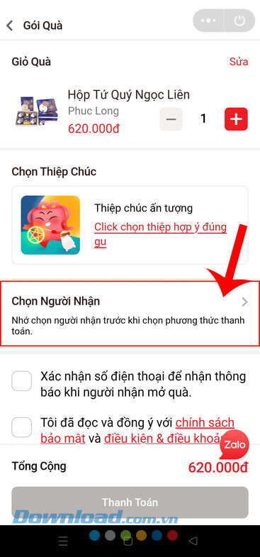 Ấn vào mục Chọn Người Nhận