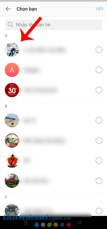 Chọn người bạn Zalo mà mình muốn gửi đến