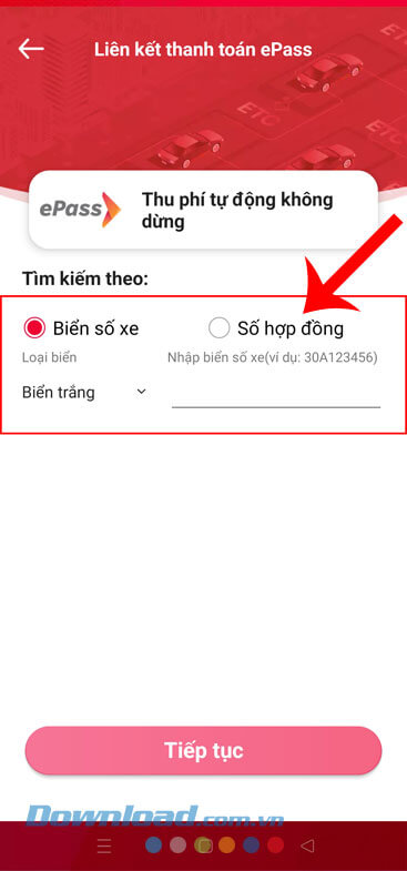 Nhập biển số xe và số hợp đồng