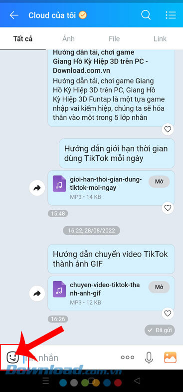 Ấn vào biểu tượng nhãn dán