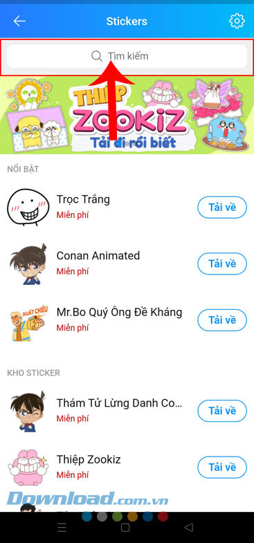 Chạm vào ô tìm kiếm