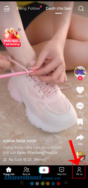 Nhấn vào biểu tượng tài khoản