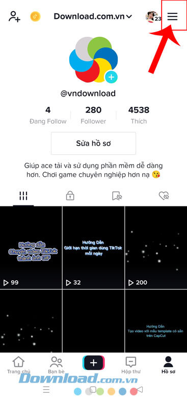 Ấn vào biểu tượng ba dấu gạch ngang