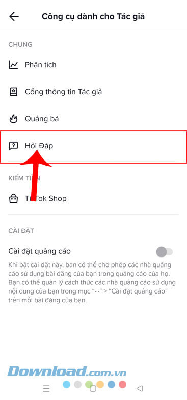 Nhấn vào mục Hỏi đáp