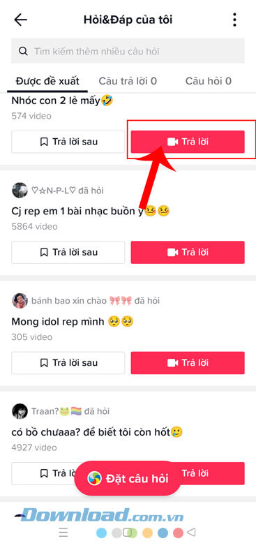 Ấn vào mục Trả lời