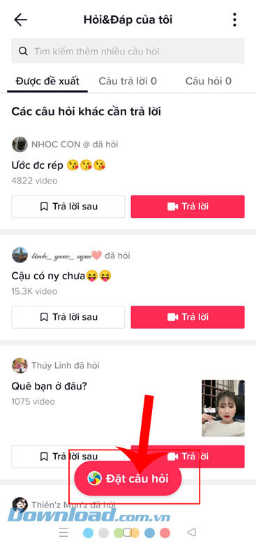 Chạm vào nút Đặt câu hỏi 