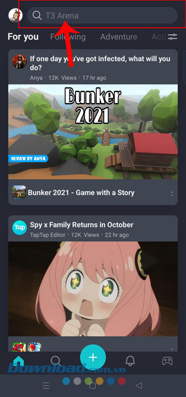 Chạm vào ô tìm kiếm