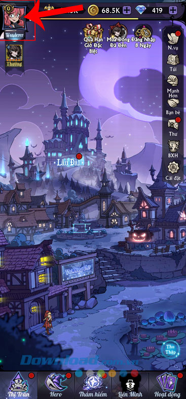 Chạm vào biểu tượng tài khoản