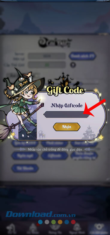 Nhập mã giftcode > Chạm vào nút Nhận