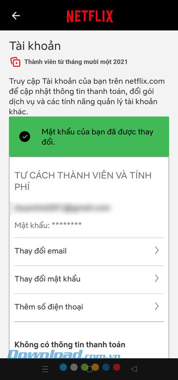 Mật khẩu đã được thay đổi