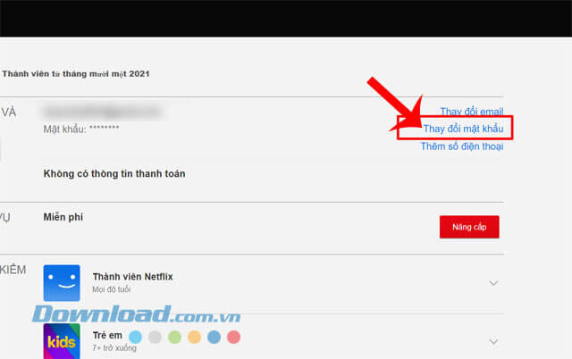 Click chuột vào nút Thay đổi mật khẩu