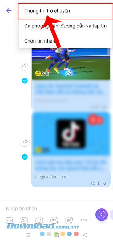 Nhấn vào mục Thông tin trò chuyện