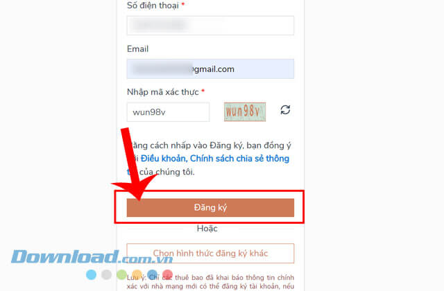Click chuột vào nút Đăng ký