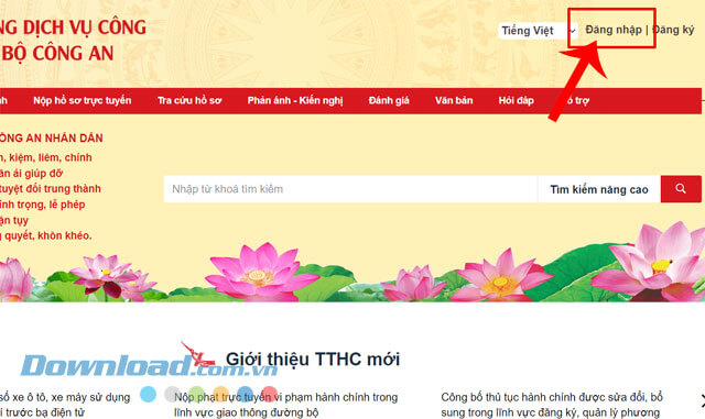 Nhấp chuột vào mục Đăng nhập