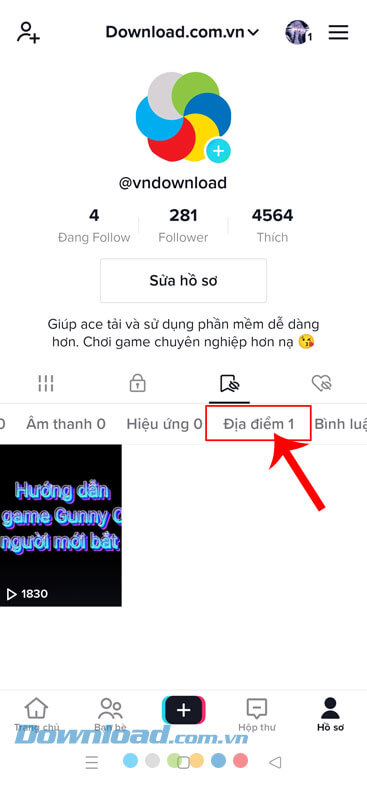 Chạm vào mục Địa điểm