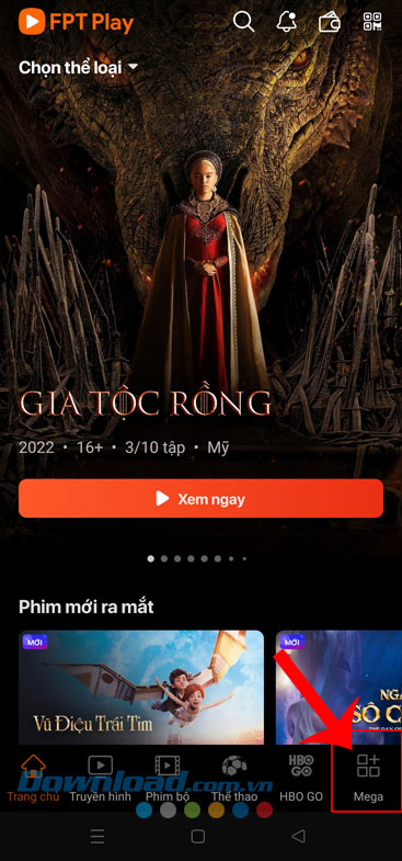 Ấn vào biểu tượng mục Mega