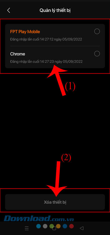 Chọn thiết bị đang đăng nhập tài khoản > Nhấn vào nút Xóa thiết bị
