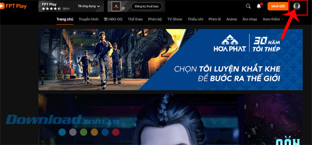 Nhấp chuột vào biểu tượng tài khoản