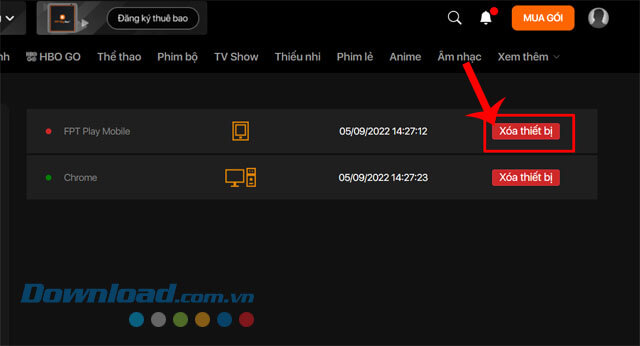 Click chuột vào nút Xóa thiết bị