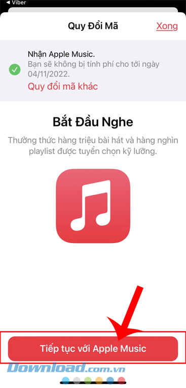 Ấn vào nút Tiếp tục với Apple Music