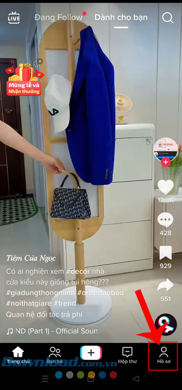 Nhấn vào biểu tượng tài khoản