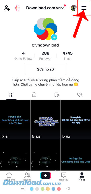 Chạm vào biểu tượng ba dấu gạch ngang