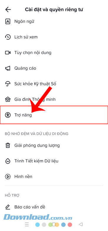 Nhấn vào mục Trợ năng