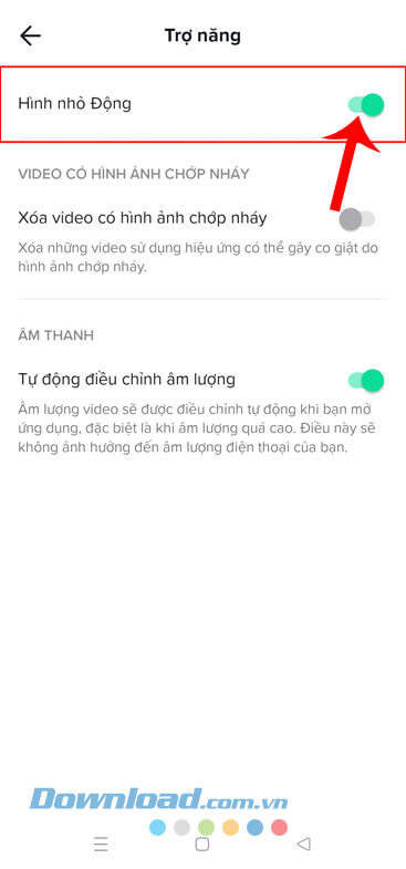 Tắt công tắc ở mục Hình nhỏ động