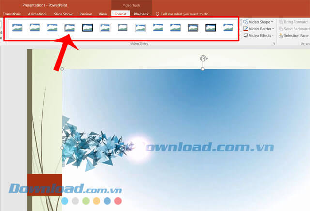 Chọn kiểu khung cho video
