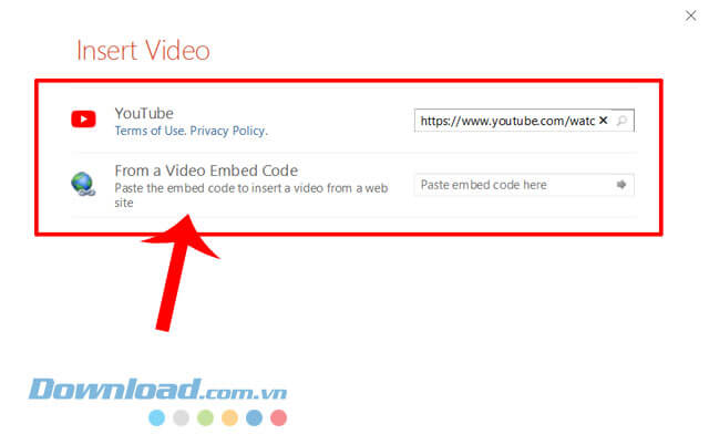 Nhập URL video Youtube hoặc mã nhúng video từ trang web
