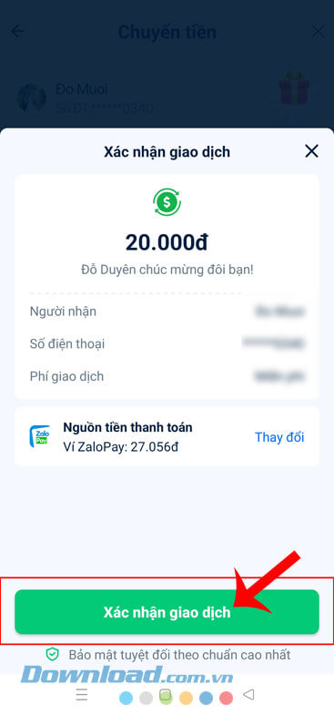 Chạm vào nút Xác nhận giao dịch