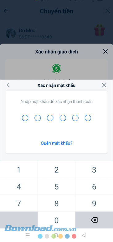 Nhập mật khẩu ZaloPay xác nhận