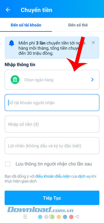 Nhập thông tin chuyển tiền