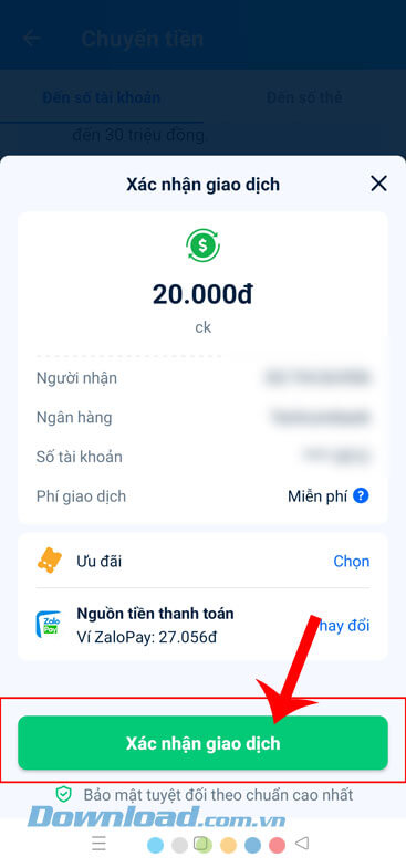 Ấn vào nút Xác nhận giao dịch