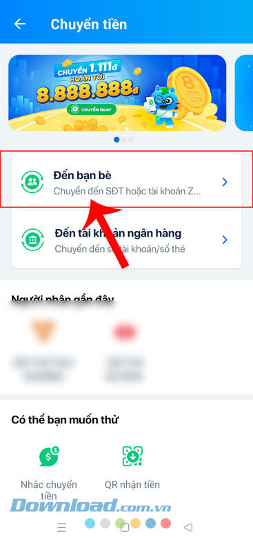 Nhấn vào mục Đến bạn bè