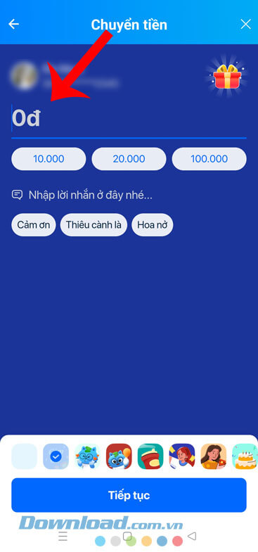 Điền thông tin chuyển tiền