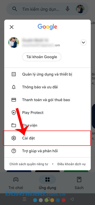 Ấn vào mục Cài đăt