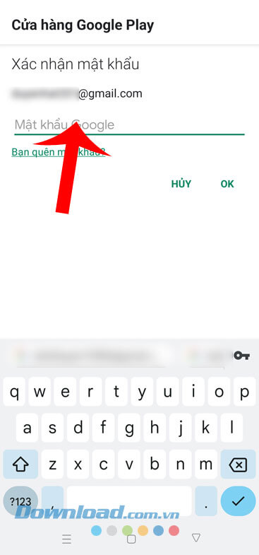 Nhập mật khẩu tài khoản Google Play