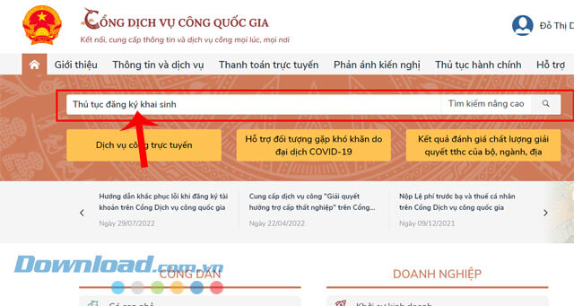 Nhập từ khóa "Thủ tục đăng ký Khai sinh"