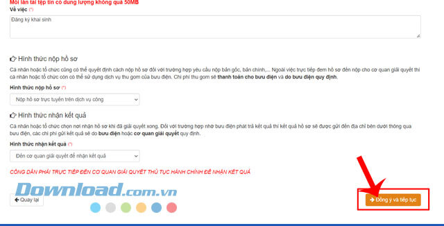 Nhấp chuột vào nút Đồng ý và Tiếp tục