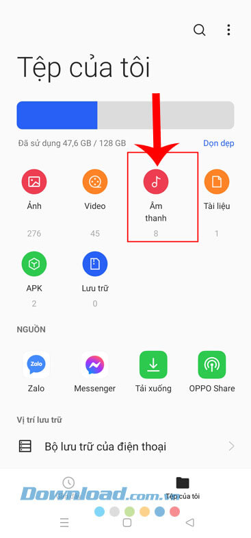 Nhấn vào mục Âm thanh