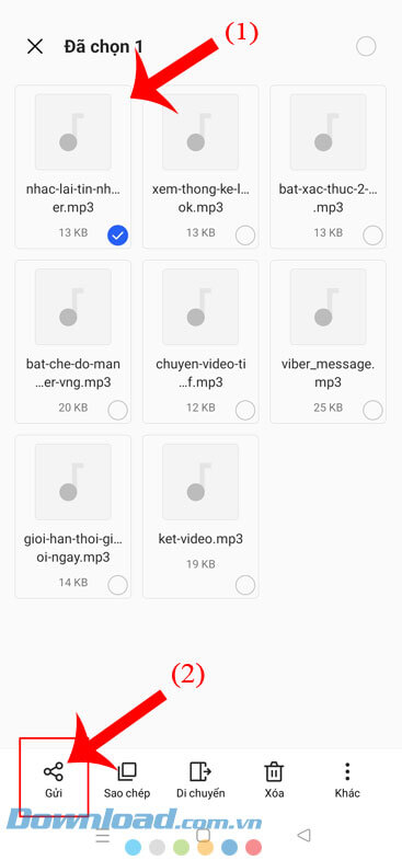 Chọn file bài hát > Chạm vào mục Gửi