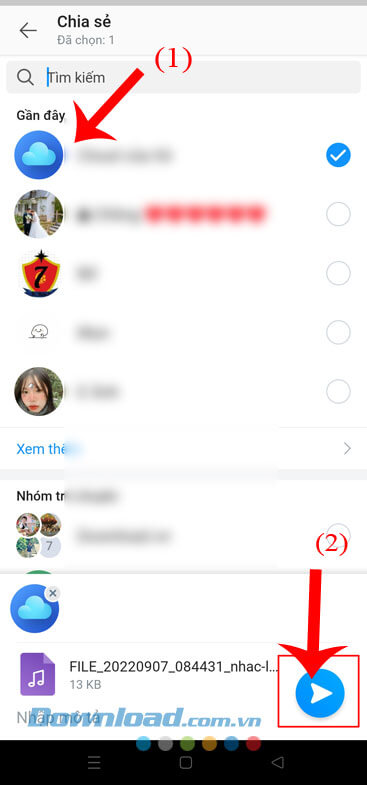 Chọn người bạn Zalo muốn gửi 
